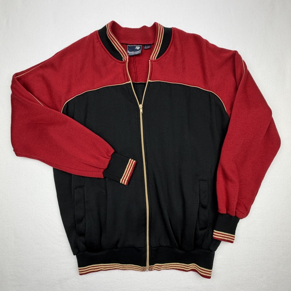 Sportswear Vintage Track Jacket Mens XL Red Black Colorblock Zip Up Gold Trim